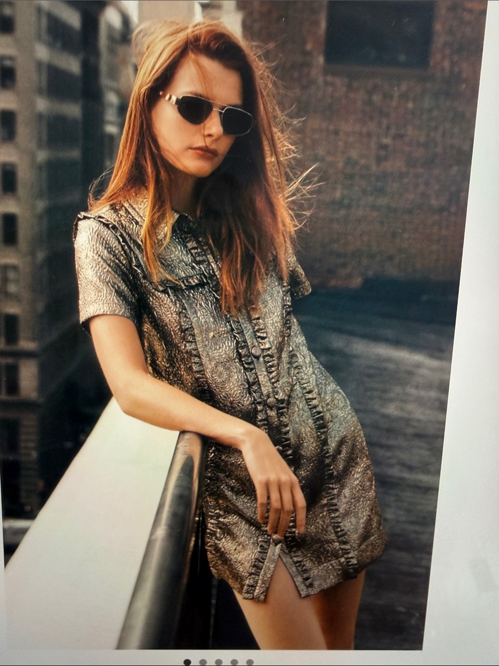 Anthropologie Bronze Metallic brocade Short-Sleeve Mini Dress